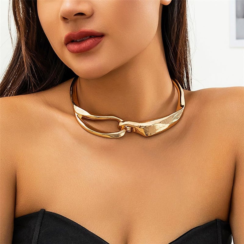 Hewill Store Chunky Gold Necklace Big Statement Chunky Necklace for Women African Tribe Wide Metal Choker Necklaces Jewelry - Image 2